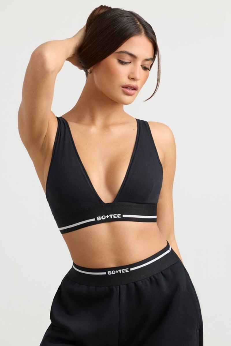 Black Women's Bo And Tee Plunge-Neck Crop Tops | 39640-WPMV