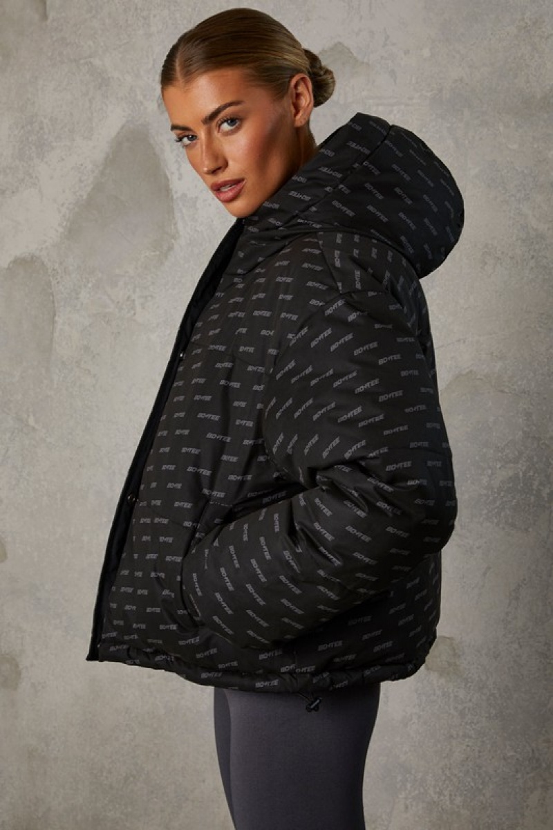 Black Women's Bo And Tee Reversible Hooded Puffer Jacket | 74160-BWKN