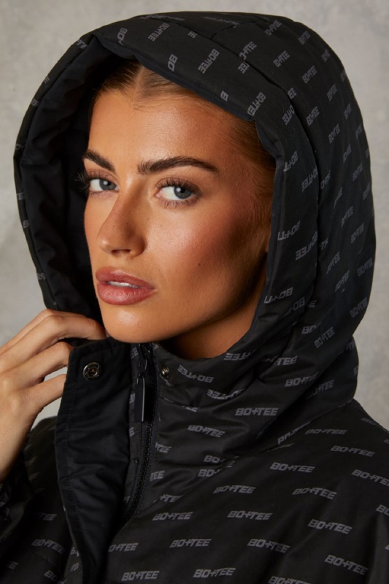 Black Women's Bo And Tee Reversible Hooded Puffer Jacket | 74160-BWKN