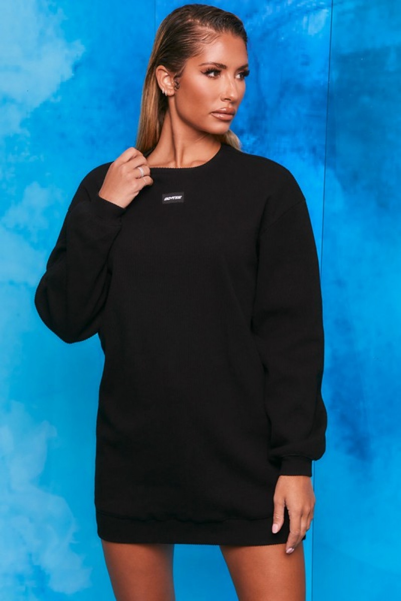 Black Women's Bo And Tee Ribbed Longline Sweatshirts | 05186-IGUV