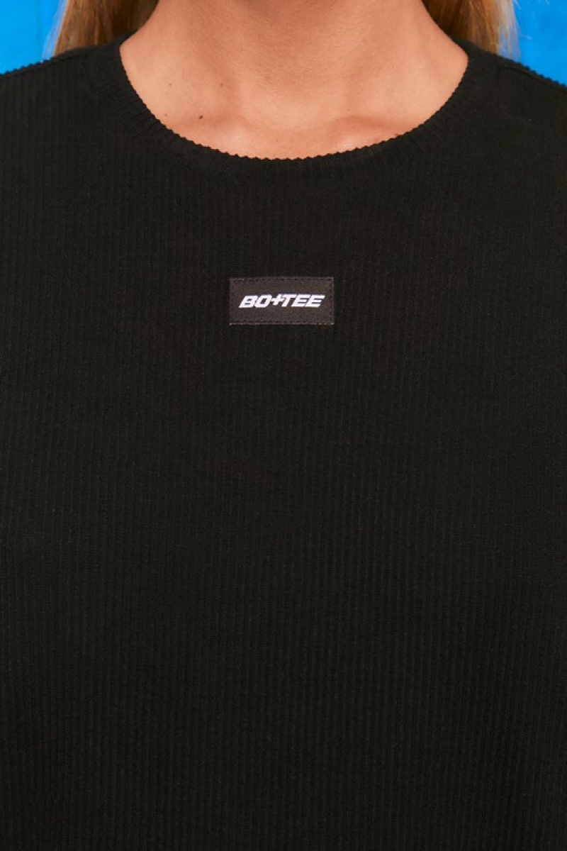 Black Women's Bo And Tee Ribbed Longline Sweatshirts | 05186-IGUV