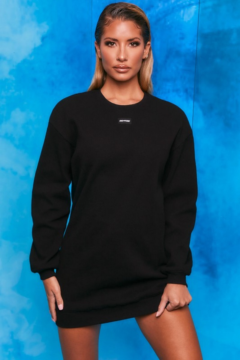 Black Women's Bo And Tee Ribbed Longline Sweatshirts | 05186-IGUV