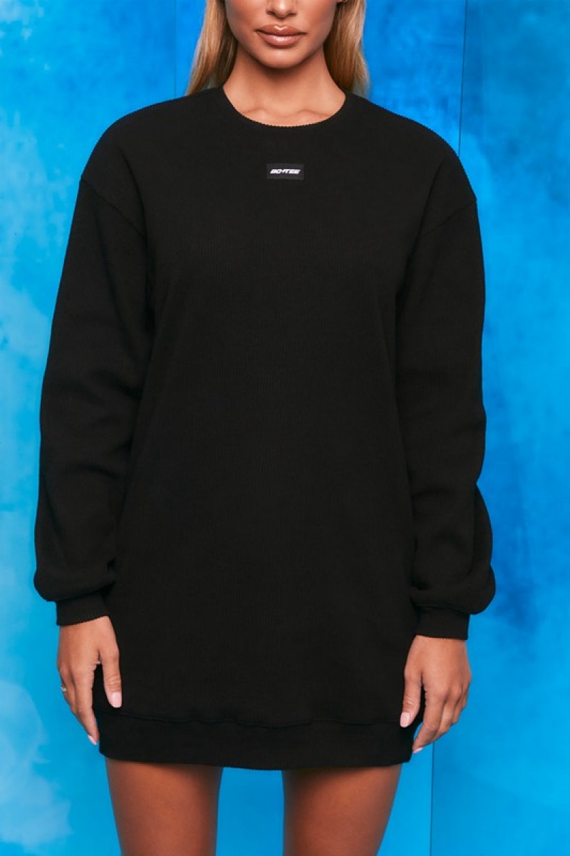 Black Women's Bo And Tee Ribbed Longline Sweatshirts | 05186-IGUV