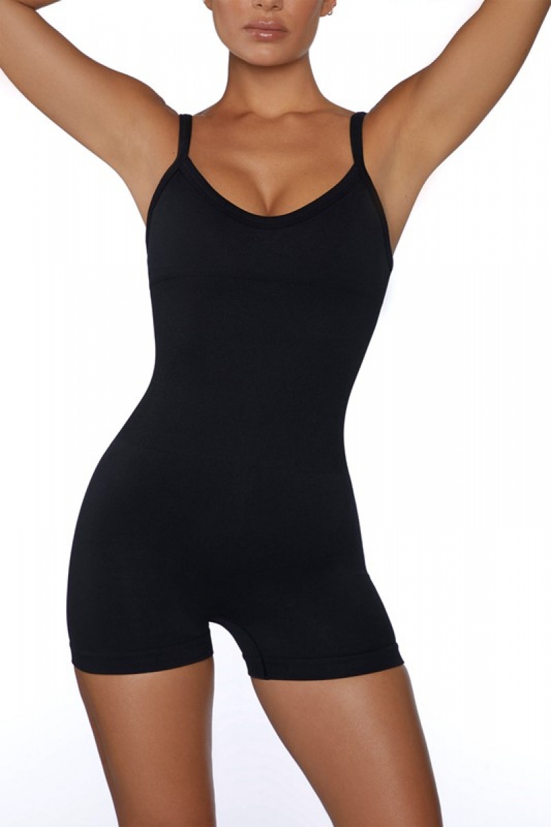 Black Women's Bo And Tee Scoop Neck Unitard | 92381-FQER