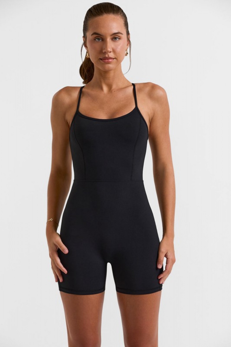 Black Women's Bo And Tee Scoop Neckline Open Back Unitard | 97608-GLHC