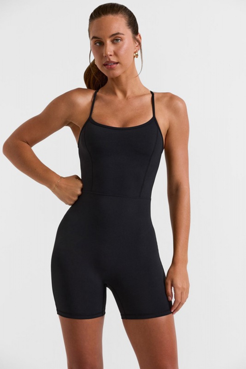 Black Women's Bo And Tee Scoop Neckline Open Back Unitard | 97608-GLHC