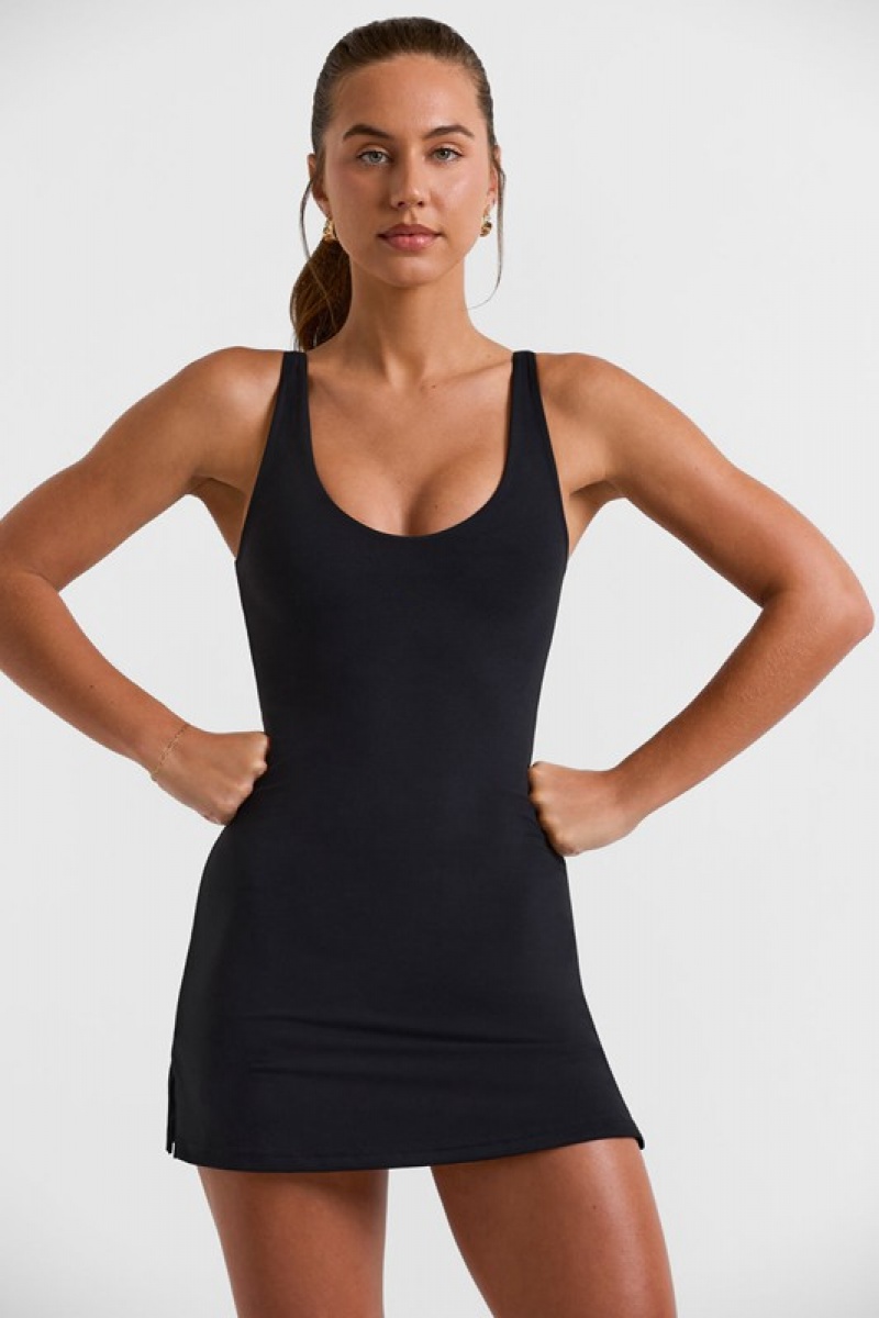 Black Women's Bo And Tee Scoop Neckline Tennis Dress | 06784-LZQR