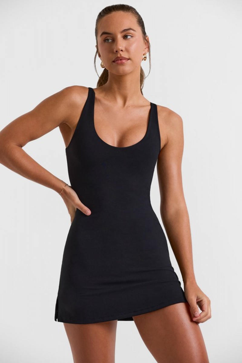 Black Women's Bo And Tee Scoop Neckline Tennis Dress | 06784-LZQR