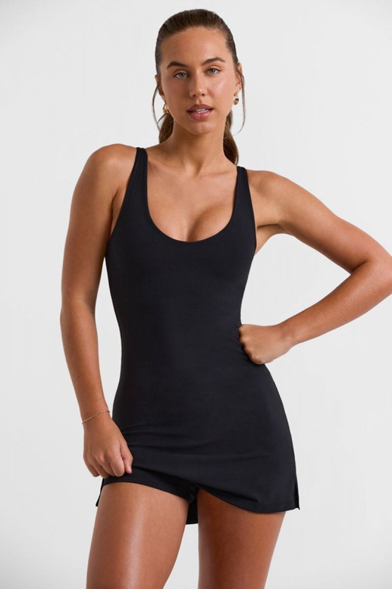 Black Women\'s Bo And Tee Scoop Neckline Tennis Dress | 06784-LZQR