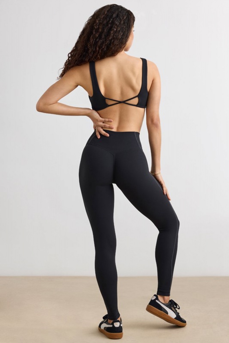 Black Women's Bo And Tee Soft Active High Waist Leggings | 37905-HUYK