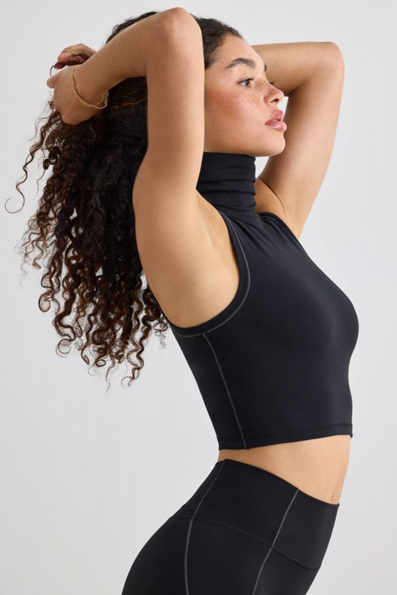 Black Women's Bo And Tee Soft Active Turtleneck Tank Top | 86540-FPBG