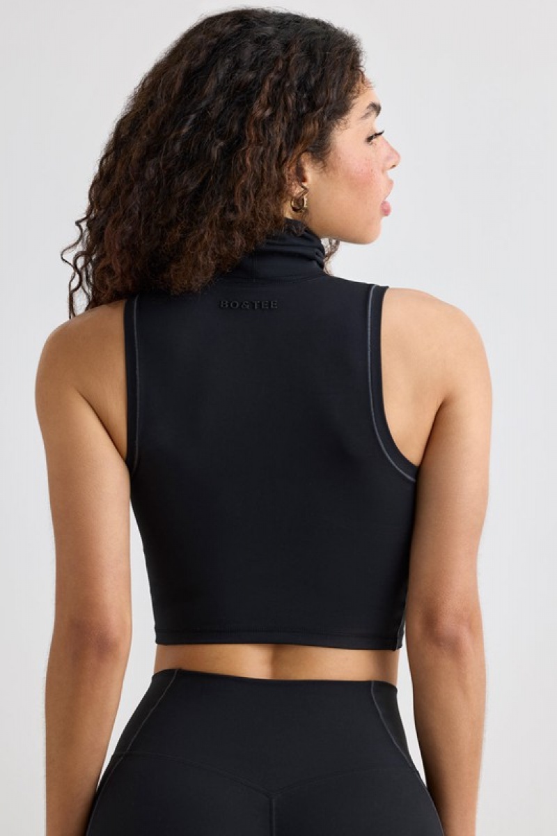 Black Women's Bo And Tee Soft Active Turtleneck Tank Top | 86540-FPBG