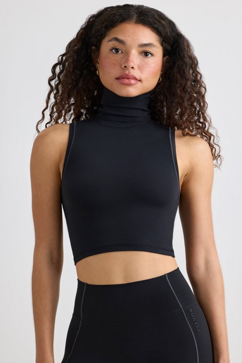 Black Women's Bo And Tee Soft Active Turtleneck Tank Top | 86540-FPBG