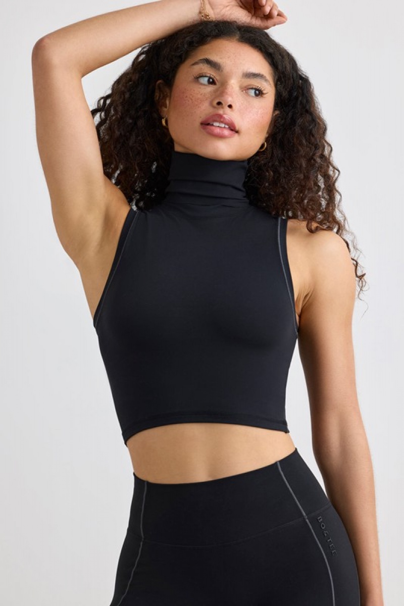 Black Women's Bo And Tee Soft Active Turtleneck Tank Top | 86540-FPBG