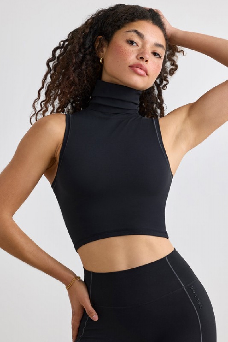 Black Women's Bo And Tee Soft Active Turtleneck Tank Top | 86540-FPBG