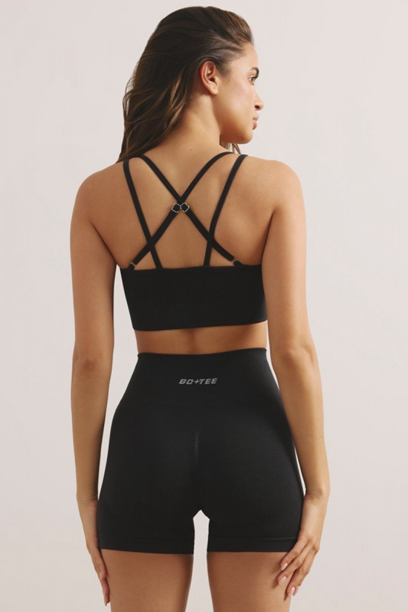 Black Women's Bo And Tee Strappy Define Luxe Sports Bra | 60425-EZQA