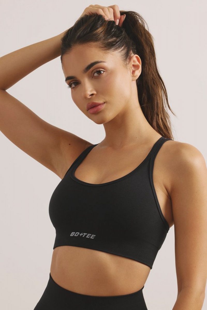 Black Women\'s Bo And Tee Strappy Define Luxe Sports Bra | 60425-EZQA