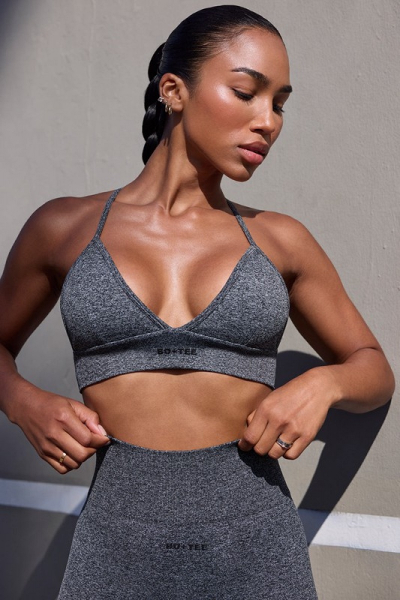 Black Women's Bo And Tee Super Sculpt Seamless Triangle Sports Bra | 29574-NTEH