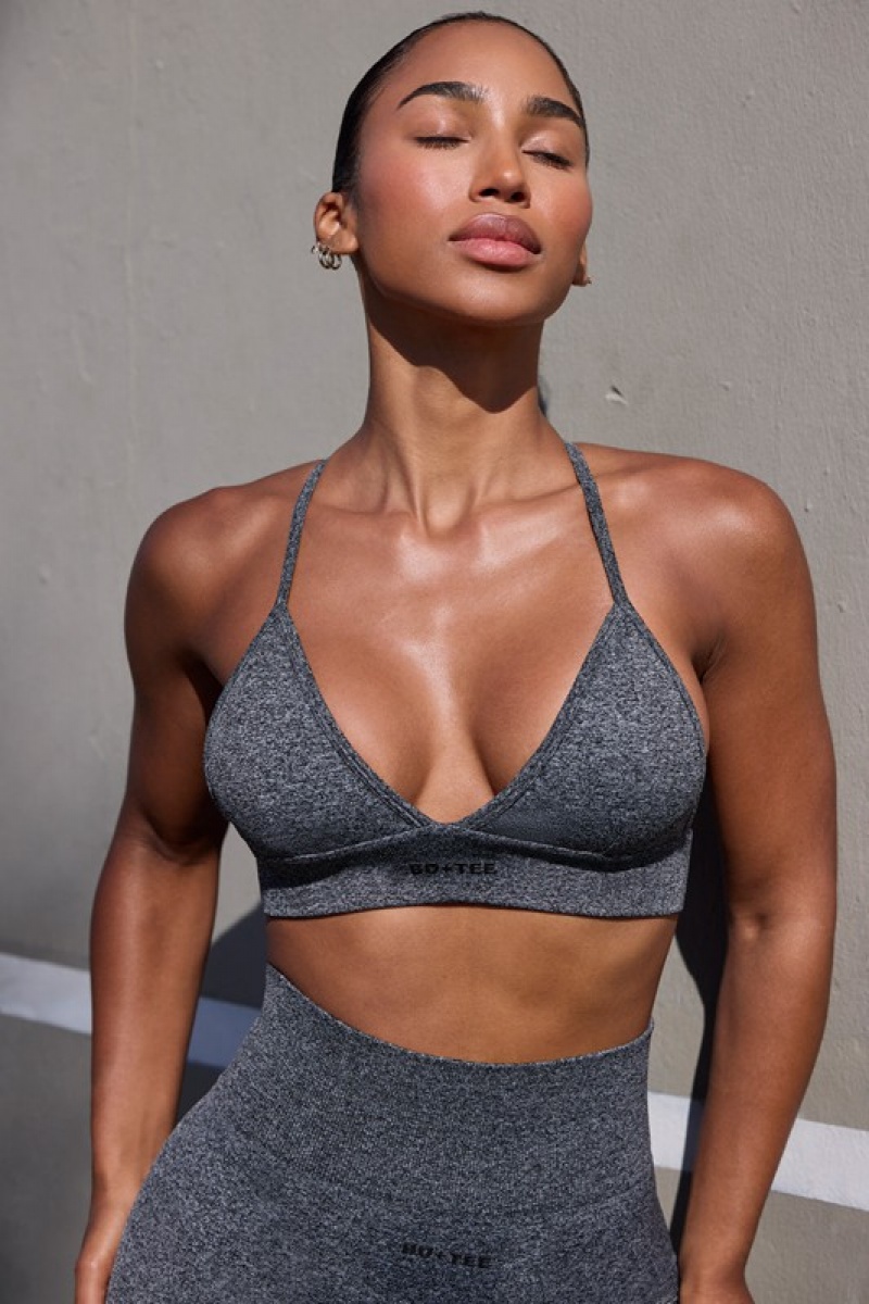 Black Women's Bo And Tee Super Sculpt Seamless Triangle Sports Bra | 29574-NTEH