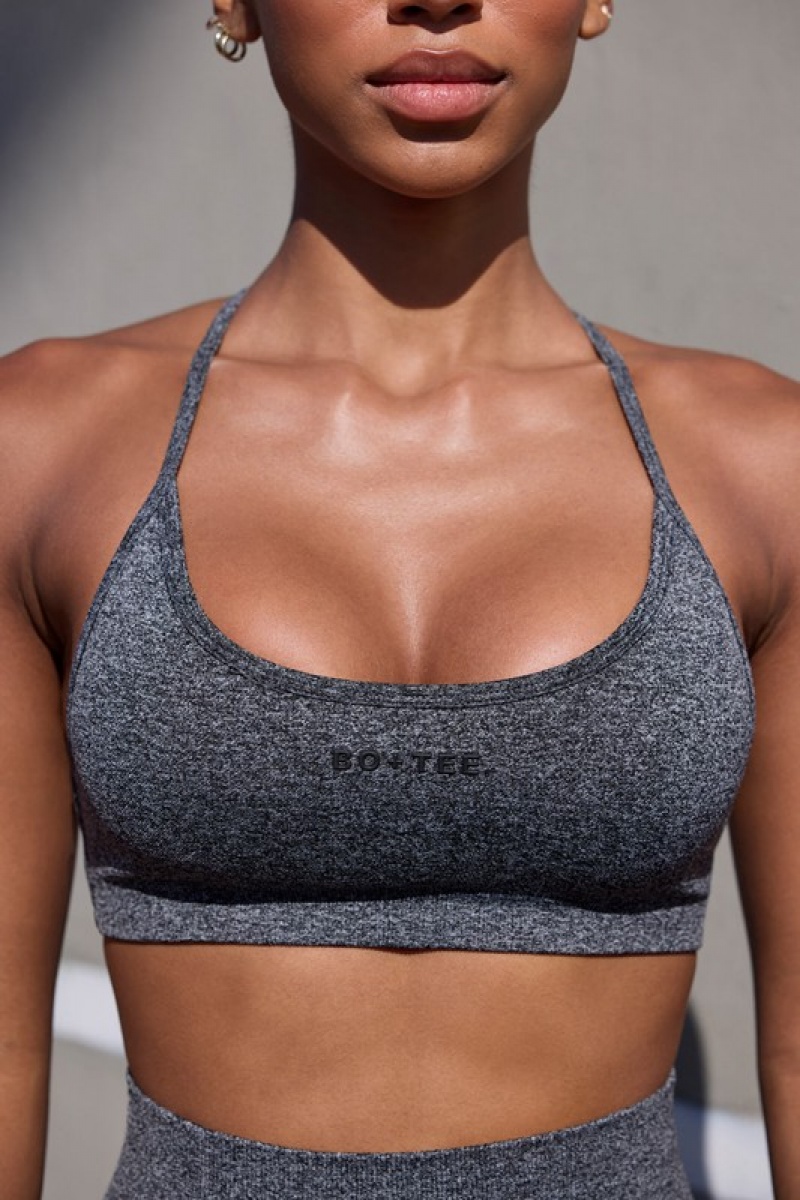 Black Women's Bo And Tee Super Sculpt Seamless Scoop Neck Open Back Sports Bra | 51327-AKOJ