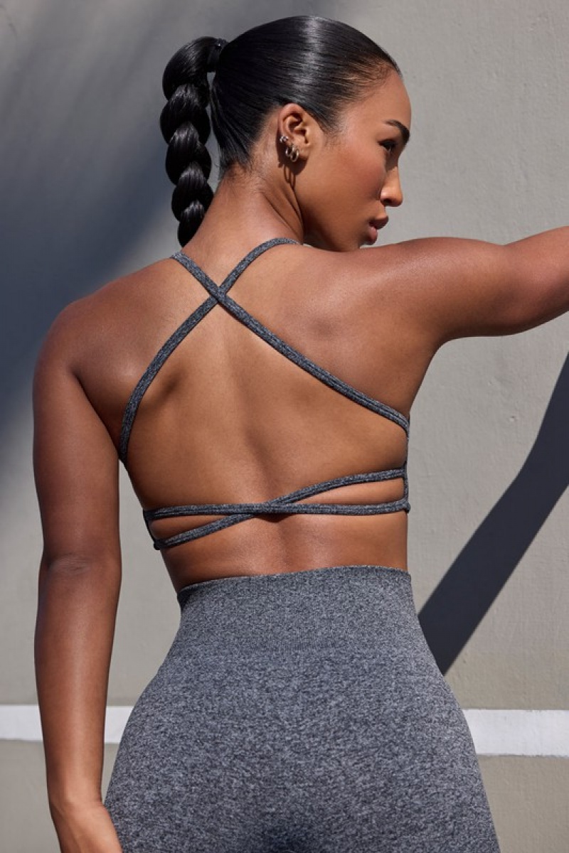 Black Women's Bo And Tee Super Sculpt Seamless Scoop Neck Open Back Sports Bra | 51327-AKOJ