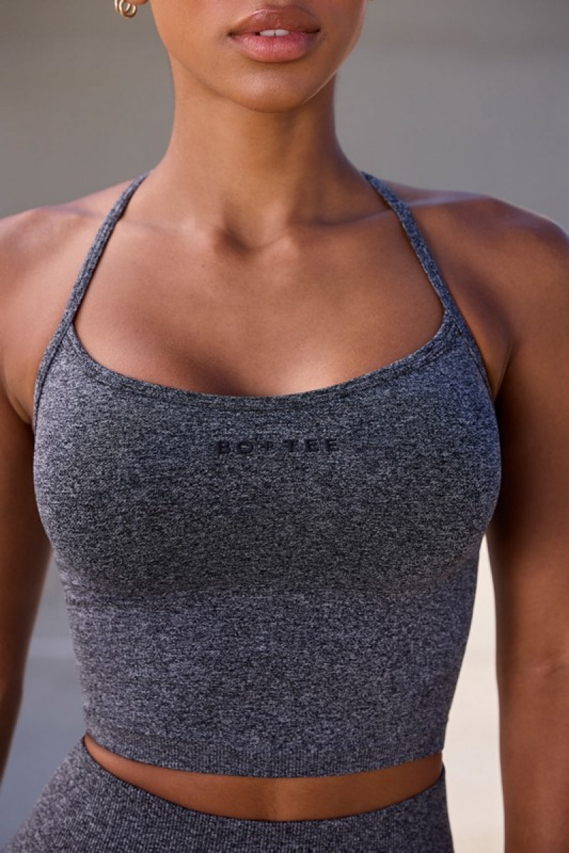 Black Women's Bo And Tee Super Sculpt Seamless Scoop Neck Tops | 32659-XDKE