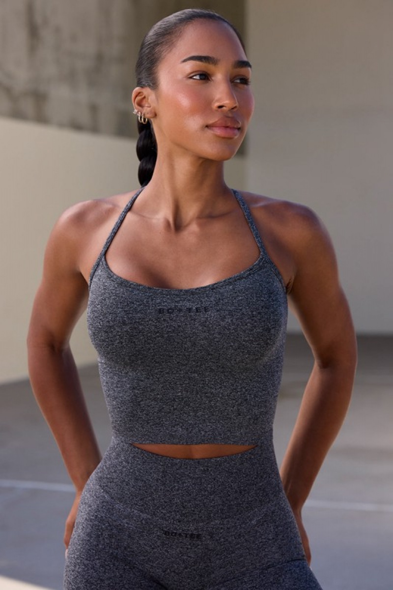 Black Women's Bo And Tee Super Sculpt Seamless Scoop Neck Tops | 32659-XDKE