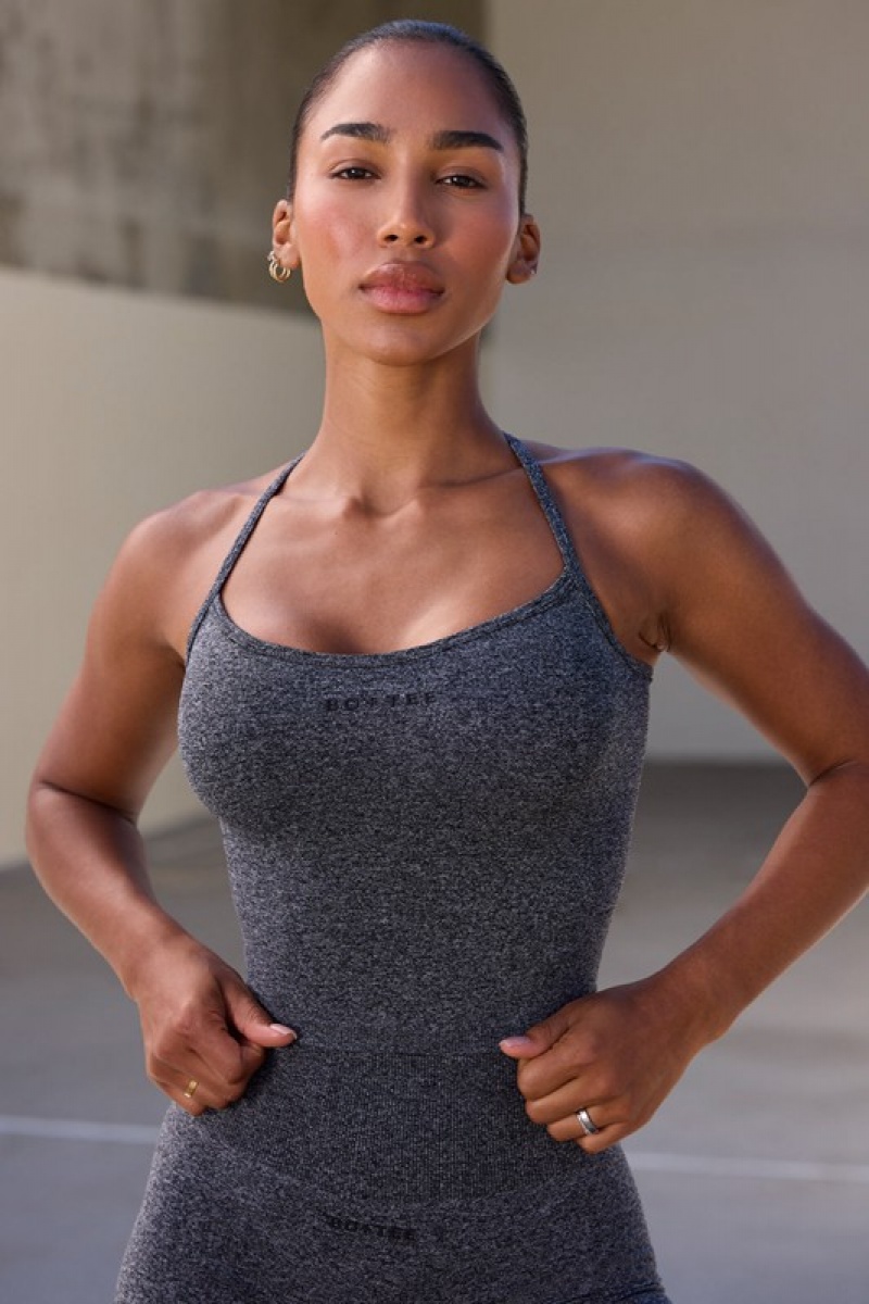 Black Women's Bo And Tee Super Sculpt Seamless Scoop Neck Tops | 32659-XDKE