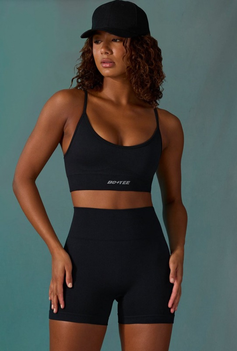 Black Women's Bo And Tee Super Sculpt Seamless Mini Shorts | 37560-OPVE