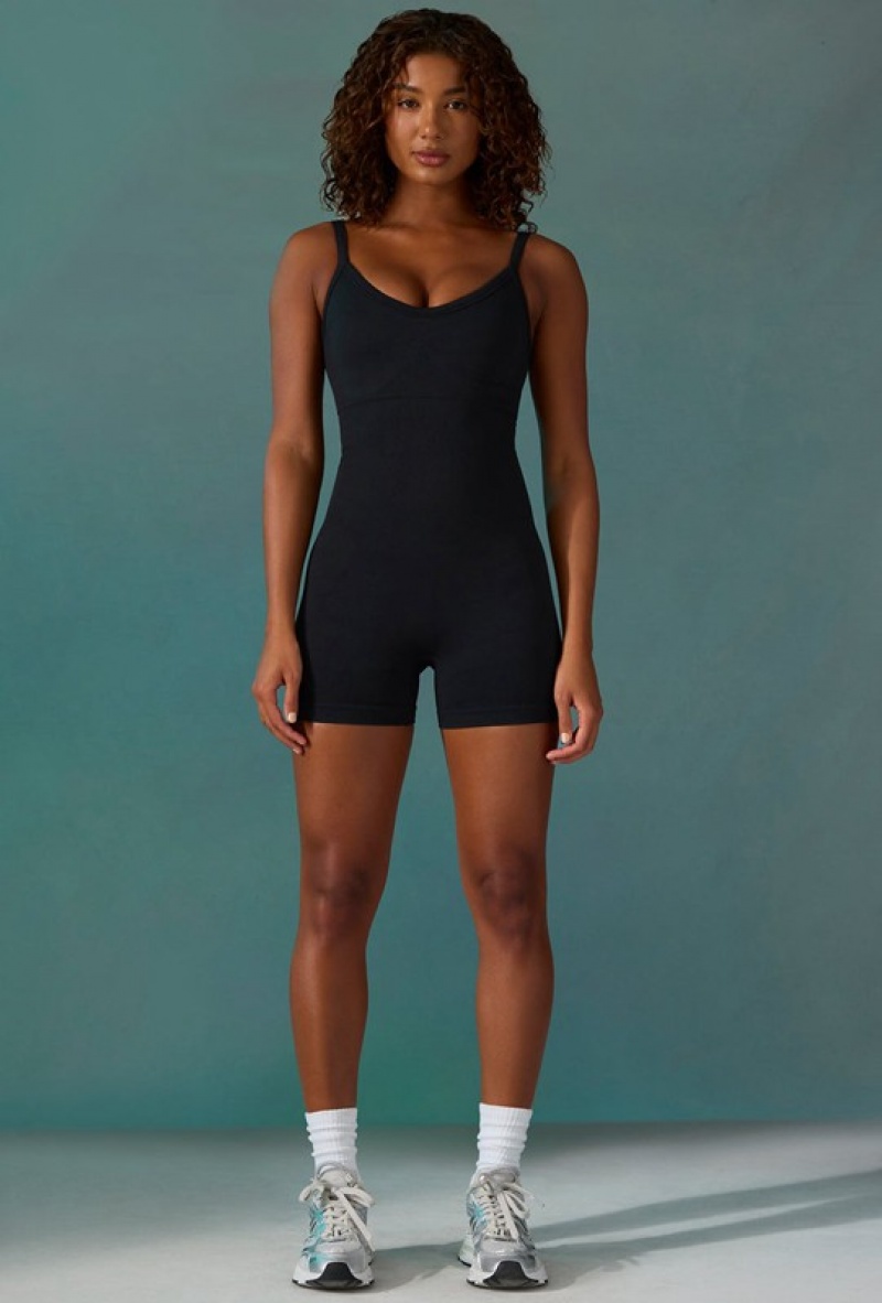 Black Women's Bo And Tee Super Sculpt Short Unitard | 90461-LUMV