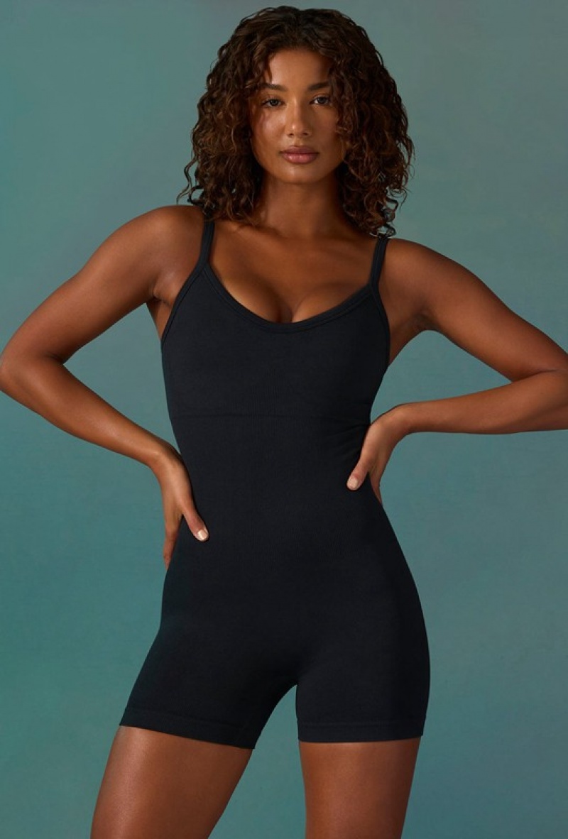 Black Women's Bo And Tee Super Sculpt Short Unitard | 90461-LUMV