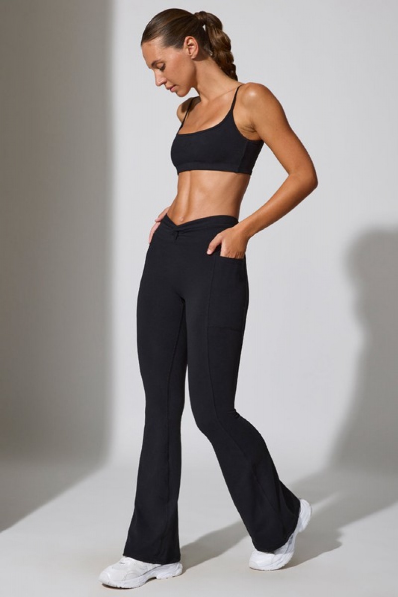 Black Women's Bo And Tee Twist Waist Flare Leggings | 76824-NRAE