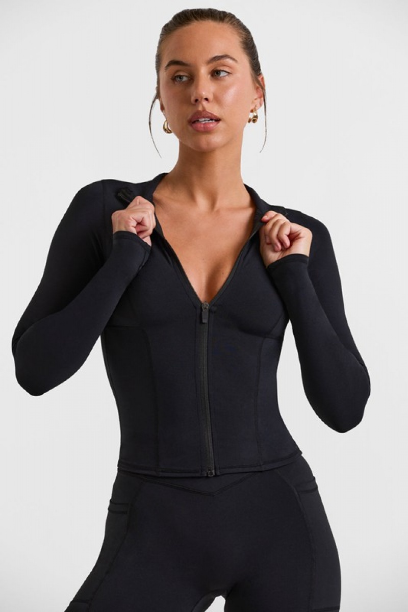 Black Women's Bo And Tee Zip Up Jackets | 84635-DXMV