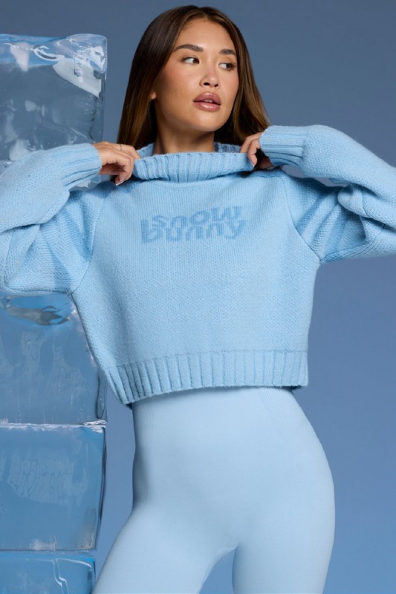 Blue Women's Bo And Tee Chunky Knit Cropped Jumper | 25801-KILY