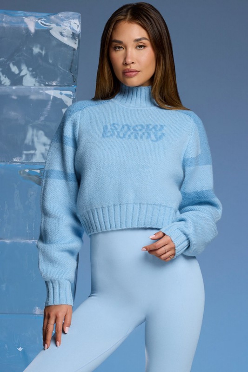 Blue Women's Bo And Tee Chunky Knit Cropped Jumper | 25801-KILY