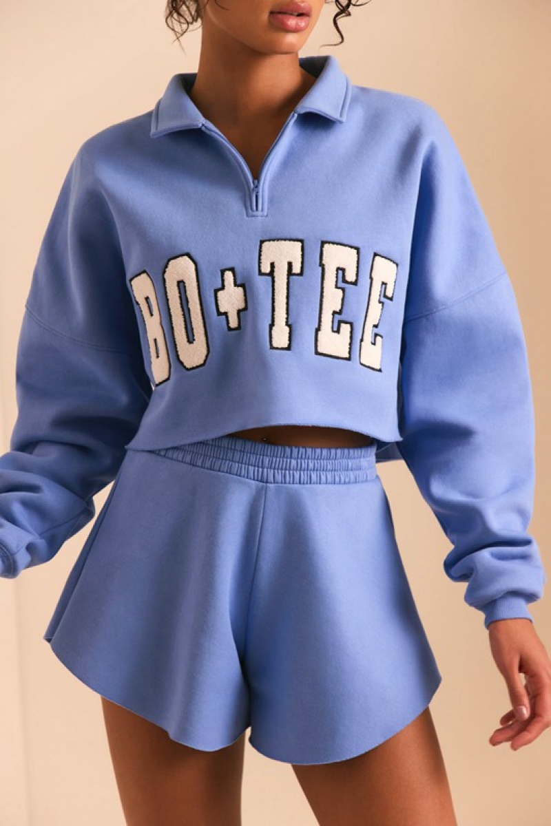 Blue Women's Bo And Tee Half Zip Sweater | 70856-QROD