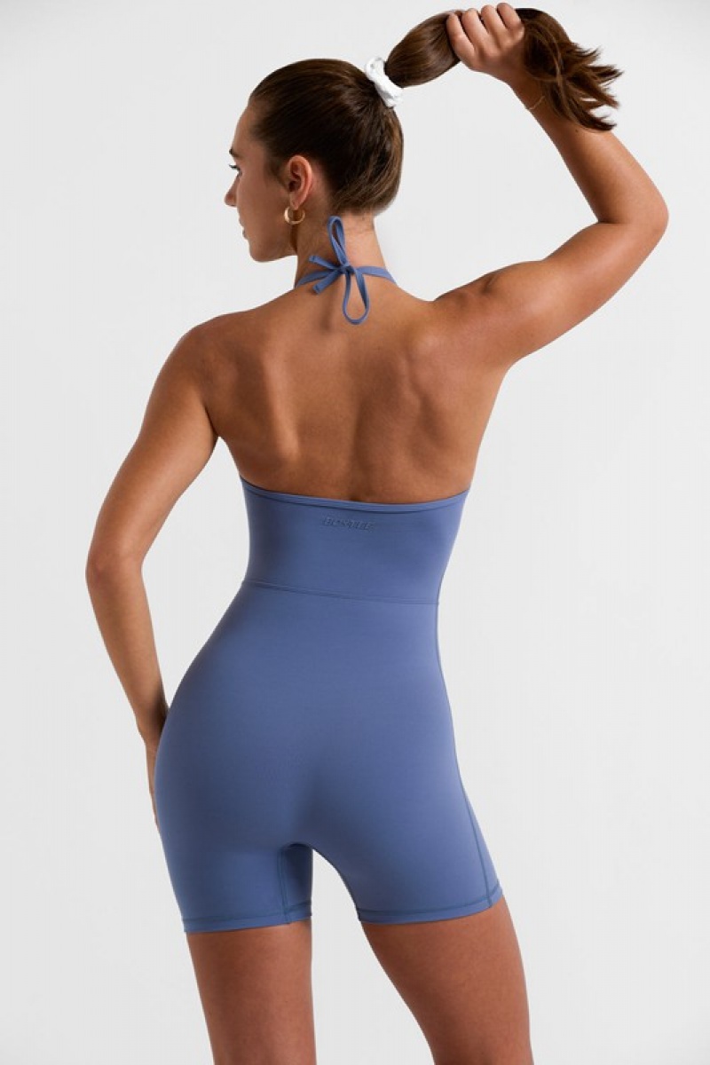 Blue Women's Bo And Tee Halterneck Short Unitard | 80452-EQMH