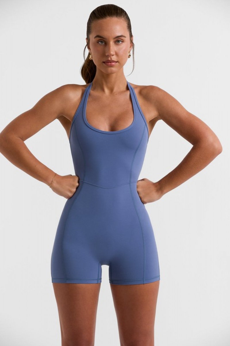 Blue Women's Bo And Tee Halterneck Short Unitard | 80452-EQMH