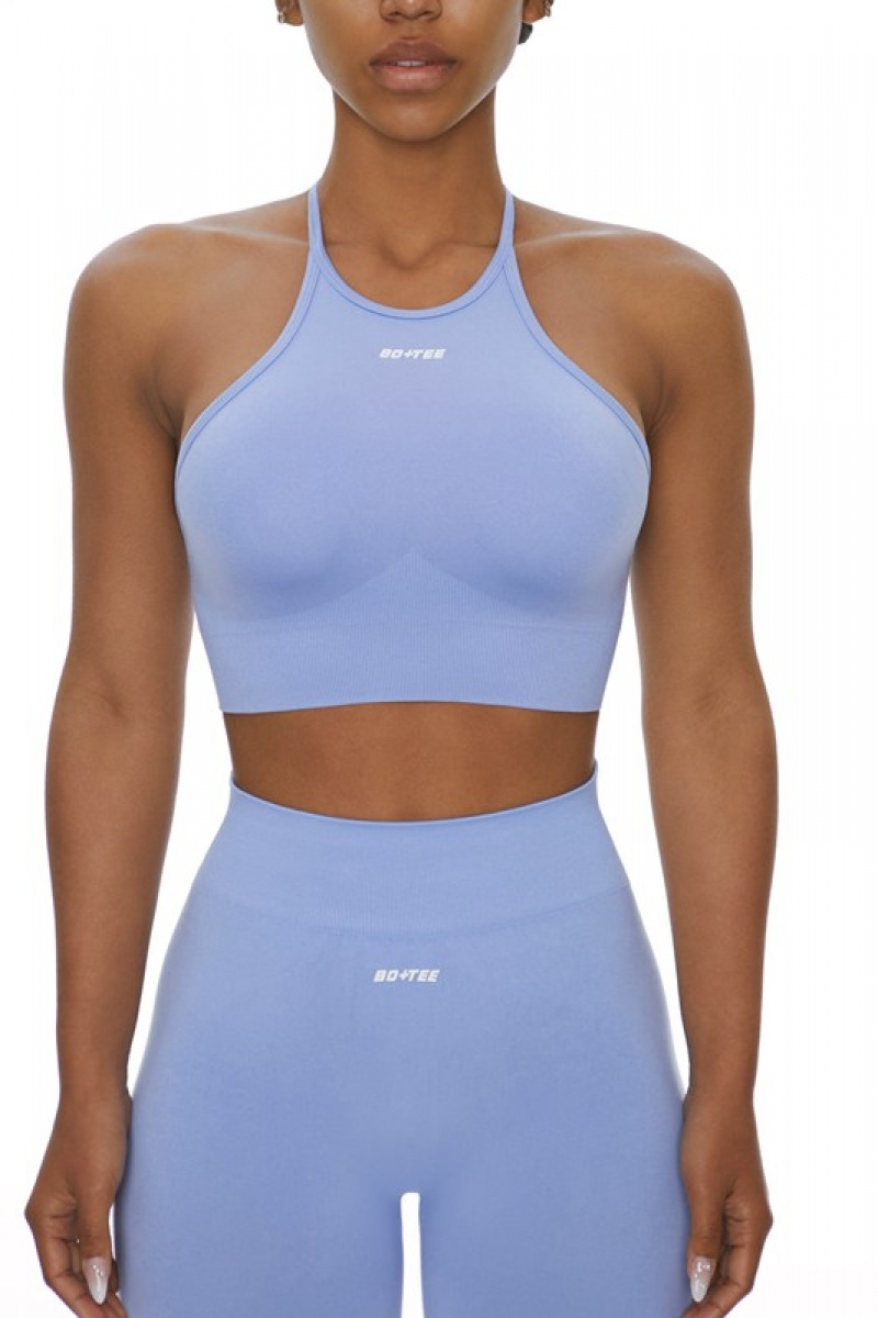 Blue Women's Bo And Tee Racer Crop Tops | 97216-LESV