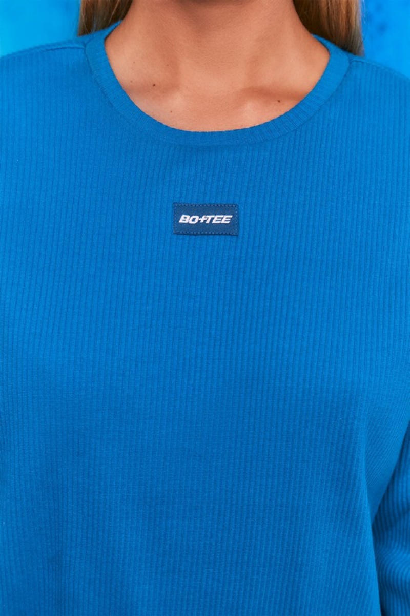 Blue Women's Bo And Tee Ribbed Longline Sweatshirts | 48390-IAZQ