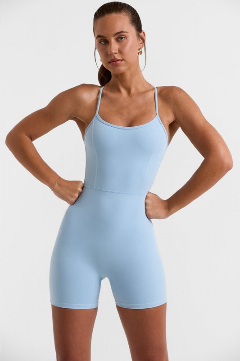 Blue Women's Bo And Tee Scoop Neckline Open Back Unitard | 61254-CLPX