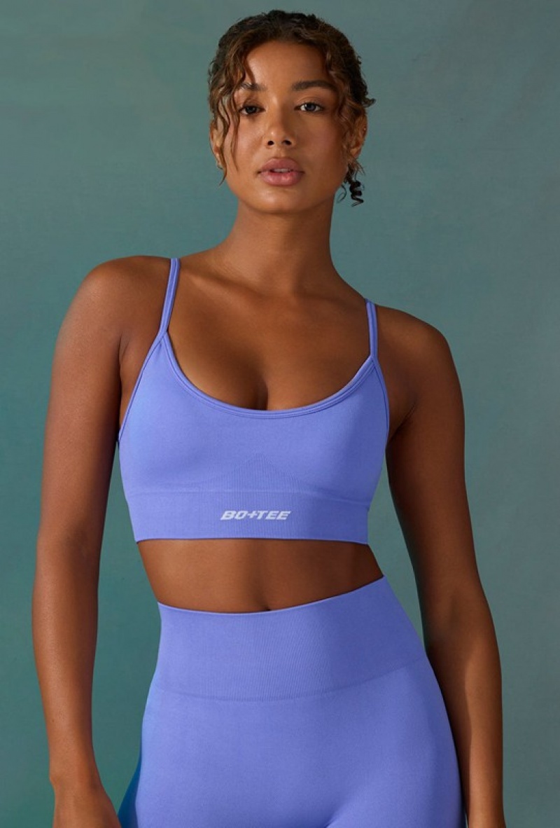 Blue Women's Bo And Tee Super Sculpt Scoop Neck Sports Bra | 05876-WKTV