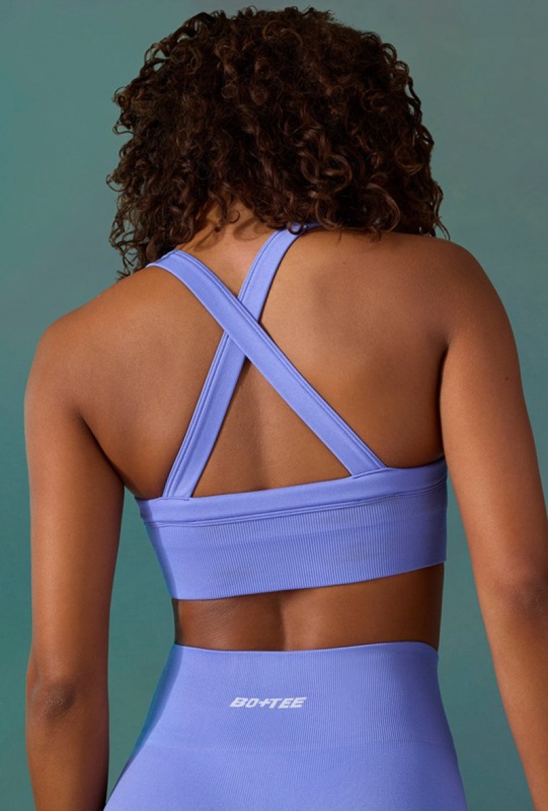 Blue Women's Bo And Tee Super Sculpt Seamless Cross Back Sports Bra | 12674-OIUW