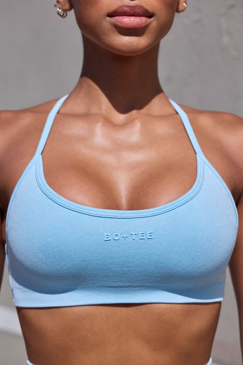 Blue Women's Bo And Tee Super Sculpt Seamless Scoop Neck Open Back Sports Bra | 54207-CIDM