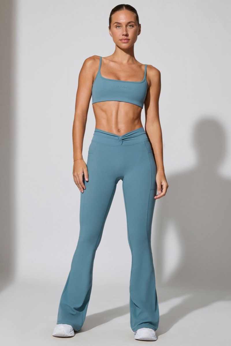 Blue Women's Bo And Tee Twist Waist Flare Leggings | 35802-BTYR