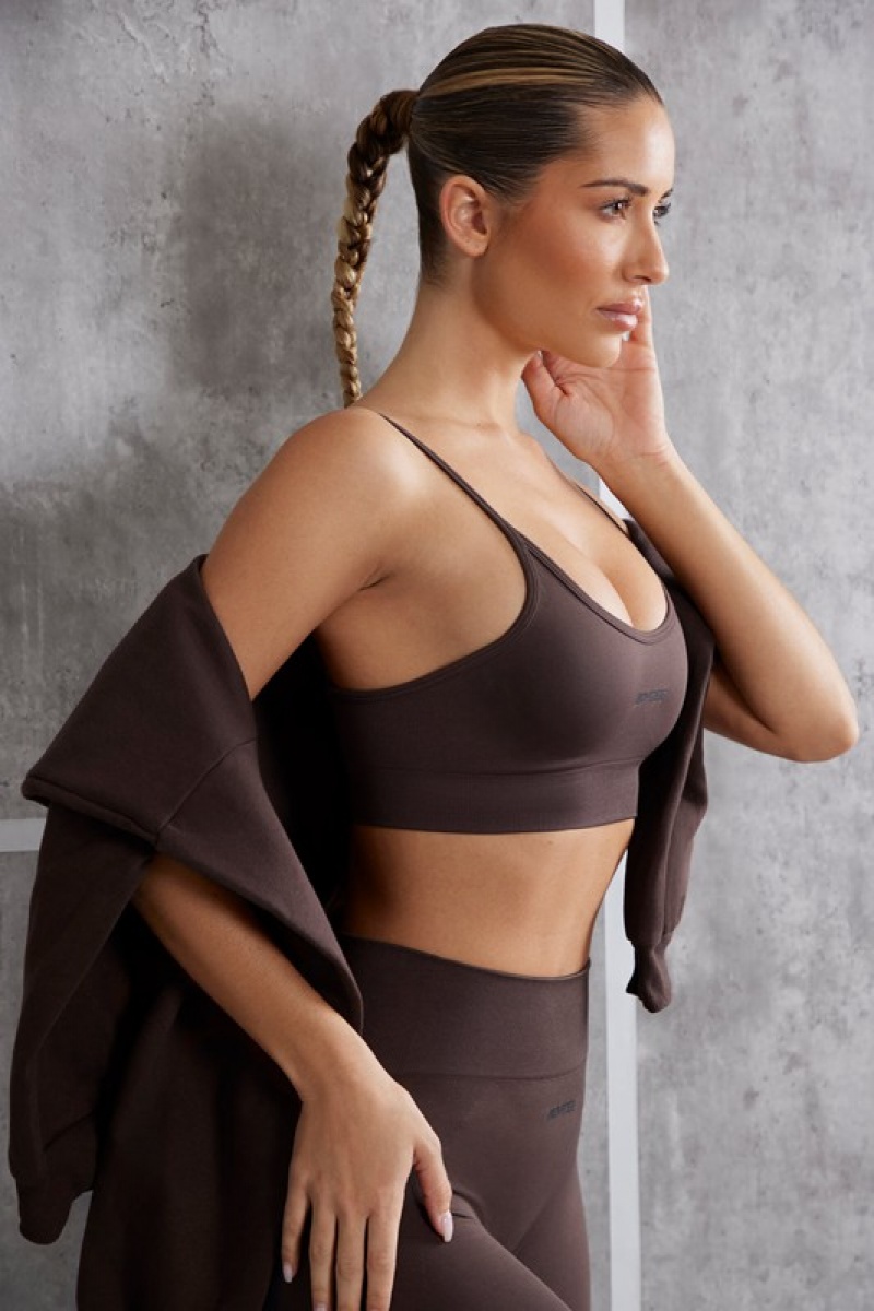 Brown Women's Bo And Tee Asymmetric Sports Bra | 71480-HXOK