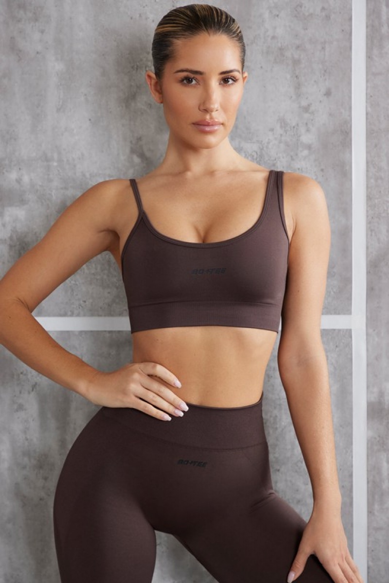 Brown Women's Bo And Tee Asymmetric Sports Bra | 71480-HXOK