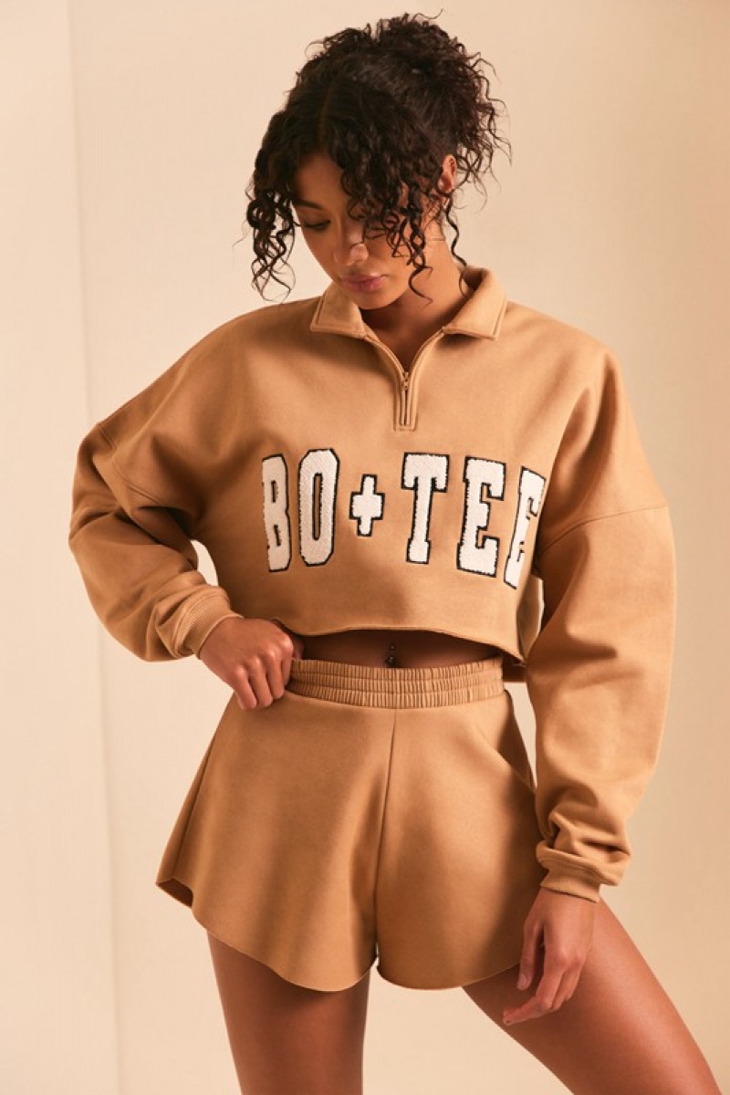 Brown Women's Bo And Tee Half Zip Sweater | 72813-TSME