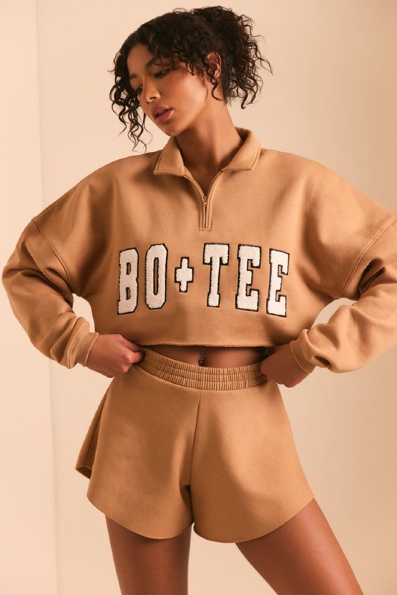 Brown Women's Bo And Tee Half Zip Sweater | 72813-TSME