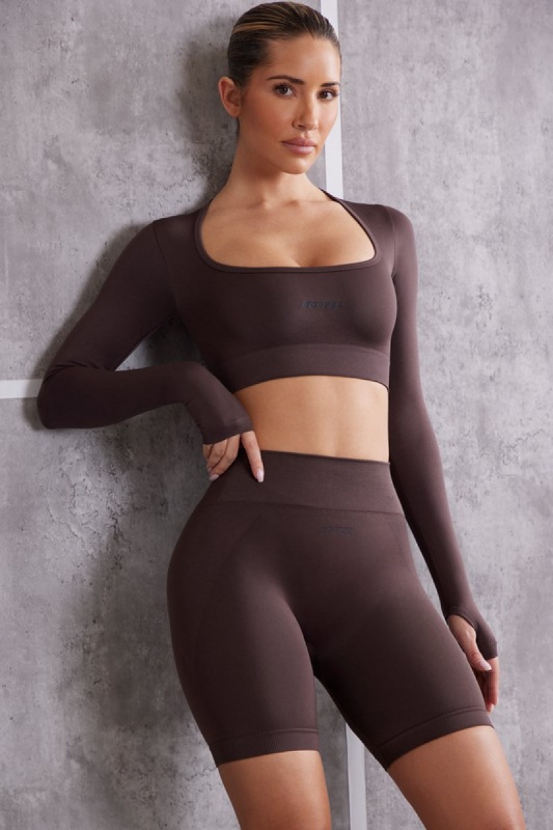 Brown Women's Bo And Tee Long Sleeve Crop Tops | 86301-YDXR